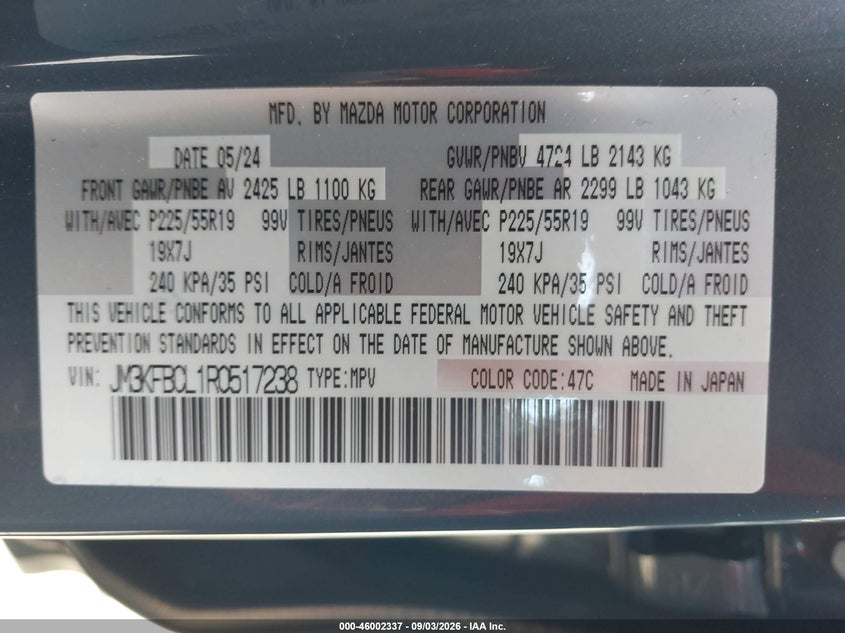 2024 MAZDA CX-5 SPORT UTILITY VEHICLE 2.5L I-4 DI, DOHC, VVT, REGULAR , 187HP