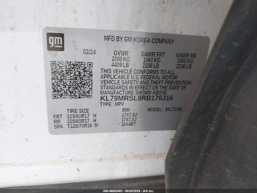 CHEVROLET TRAILBLAZER 2024 VIN KL79MRSL8RB176316