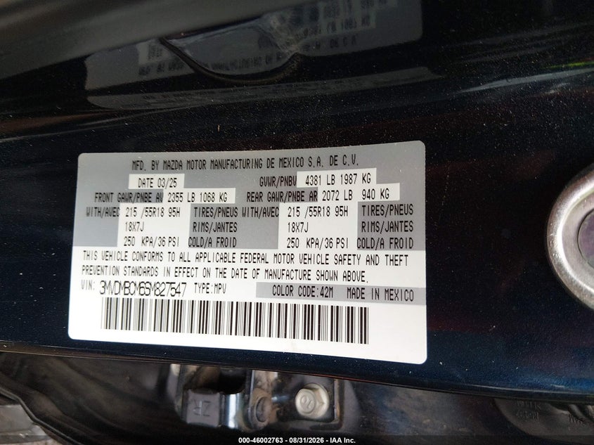 MAZDA CX-30 2025 VIN 3MVDMBCM6SM827547