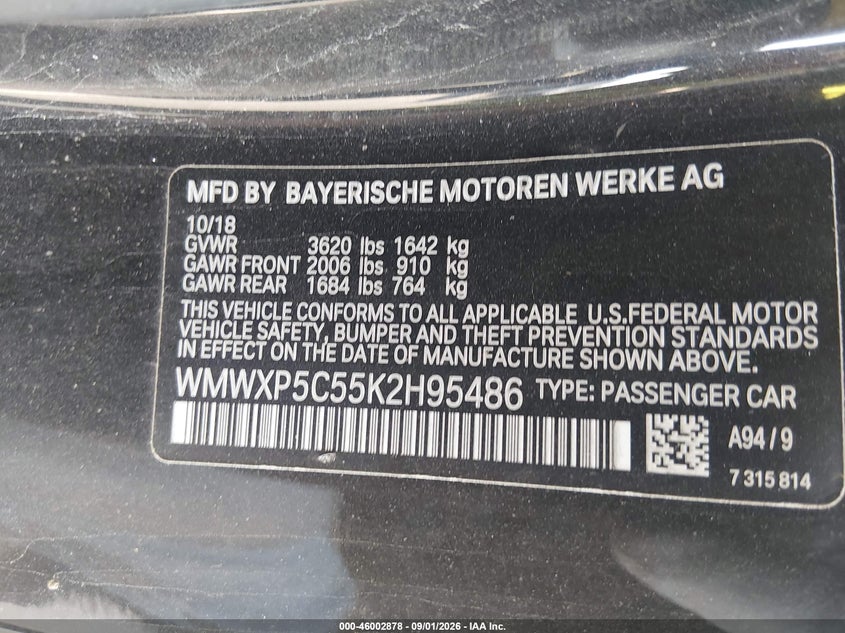 MINI HARDTOP 2019 VIN WMWXP5C55K2H95486