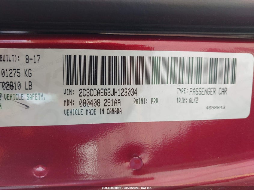 CHRYSLER 300 2018 VIN 2C3CCAEG3JH123034