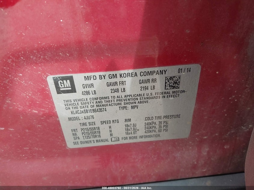 BUICK ENCORE 2014 VIN KL4CJASB1EB643574