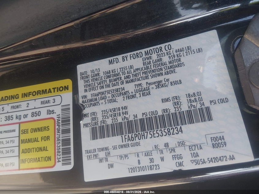 2014 FORD FUSION SEDAN 2.5L I-4 DOHC, VVT, 175HP
