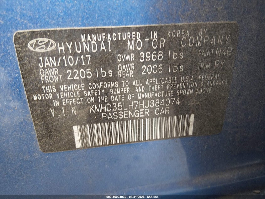 HYUNDAI ELANTRA GT 2017 VIN KMHD35LH7HU384074