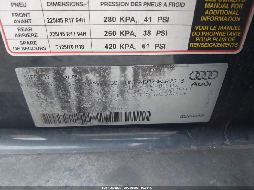 AUDI A3 2012 VIN WAUKJAFM7CA030355