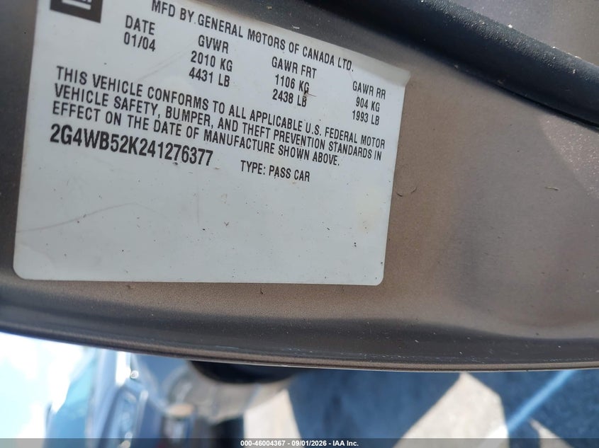 2004 BUICK REGAL SEDAN 3.8L V-6 REGULAR , 200HP