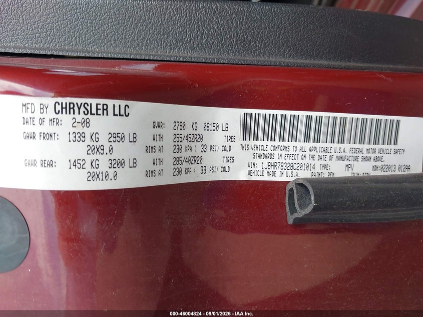 2008 JEEP GRAND CHEROKEE SPORT UTILITY VEHICLE 6.1L V-8 PREMIUM , 420HP