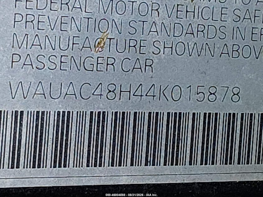 AUDI A4 2004 VIN WAUAC48H44K015878