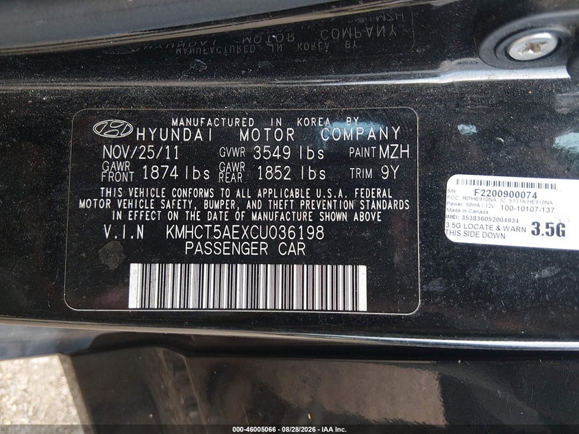 2012 HYUNDAI ACCENT HATCHBACK 1.6L I-4 DI, DOHC, VVT, REGULAR , 138HP