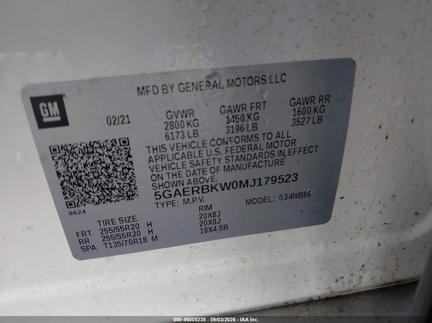 BUICK ENCLAVE 2021 VIN 5GAERBKW0MJ179523