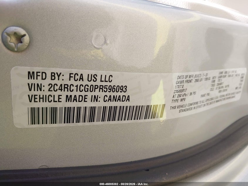 CHRYSLER VOYAGER 2023 VIN 2C4RC1CG0PR596093