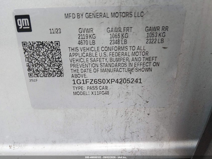 CHEVROLET BOLT EUV 2023 VIN 1G1FZ6S0XP4205241