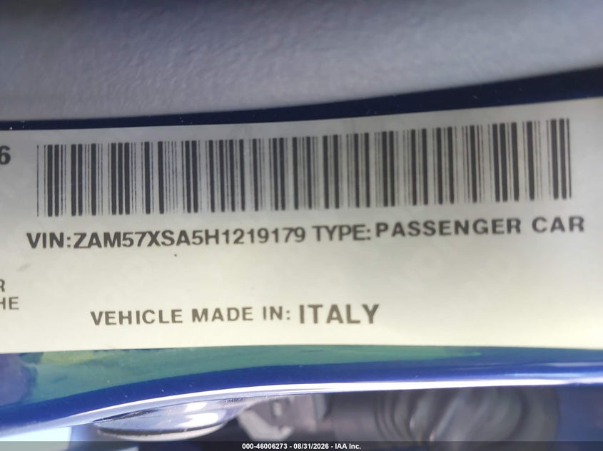 MASERATI GHIBLI 2017 VIN ZAM57XSA5H1219179