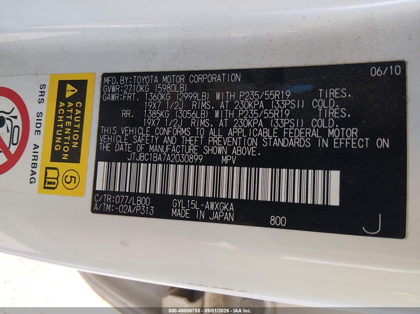 2010 LEXUS RX SPORT UTILITY VEHICLE 3.5L V-6 DOHC, VVT, 245HP
