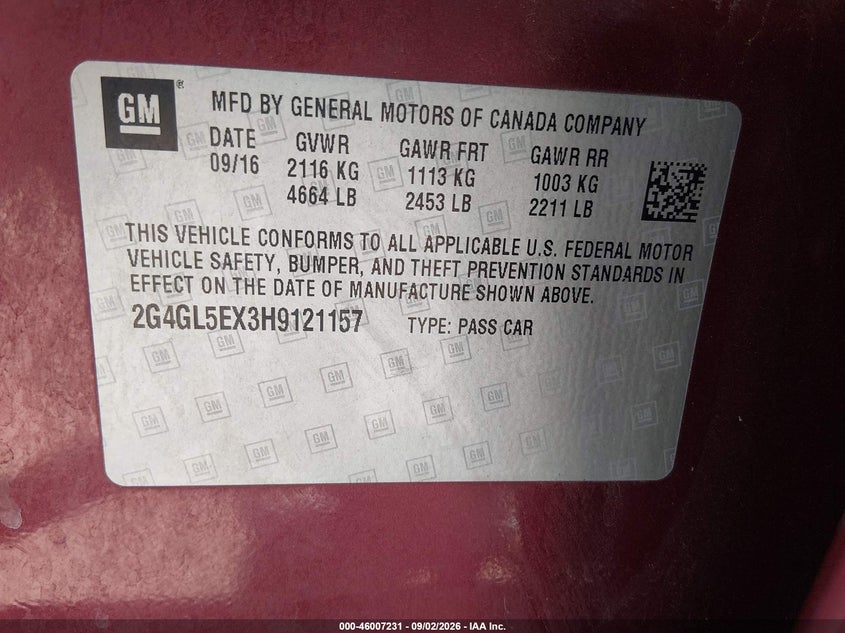 2017 BUICK REGAL SEDAN 2.0L I-4 DI, DOHC, VVT, TURBO, PREMIUM , 259HP