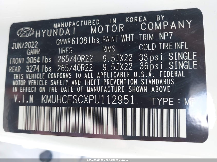 GENESIS GV80 2023 VIN KMUHCESCXPU112951