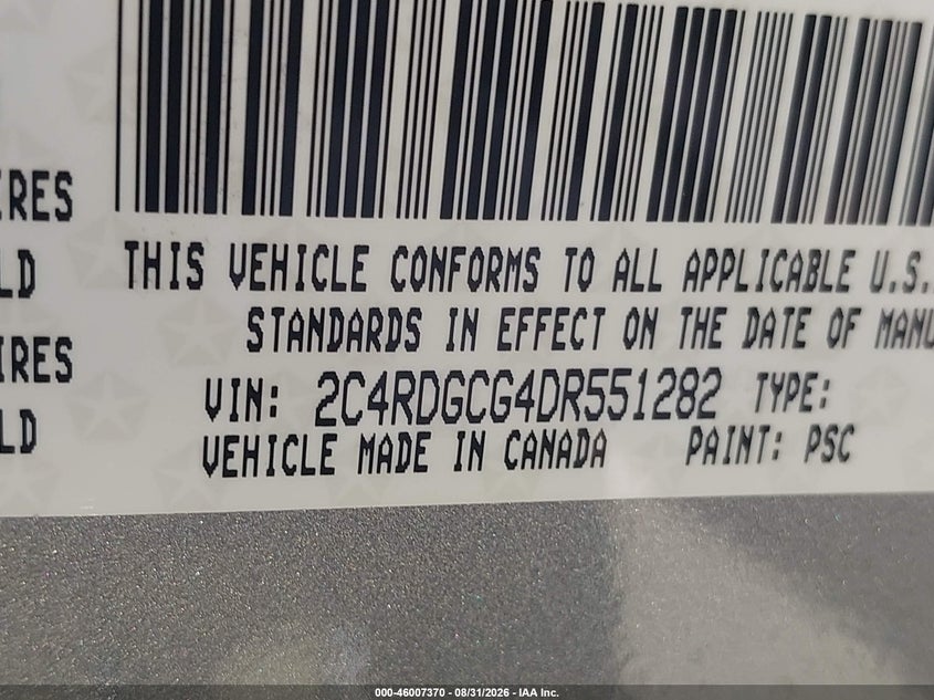 DODGE GRAND CARAVAN 2013 VIN 2C4RDGCG4DR551282