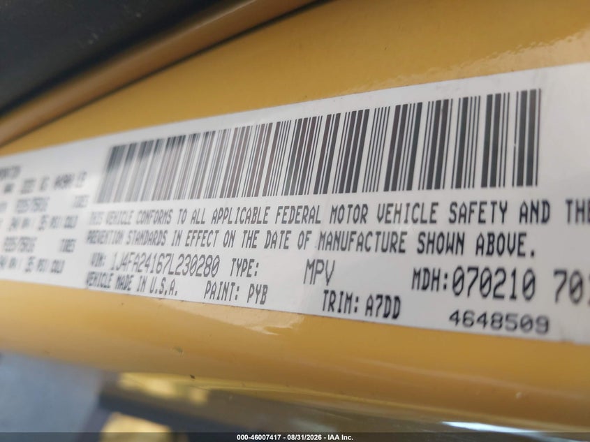 JEEP WRANGLER 2007 VIN 1J4FA24167L230280