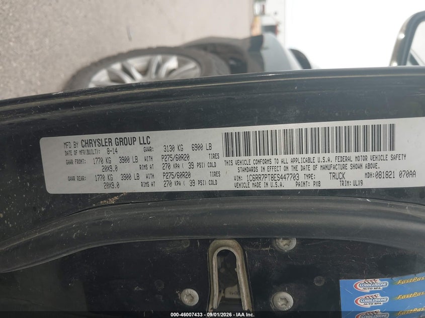 RAM 1500 2014 VIN 1C6RR7PT8ES447703