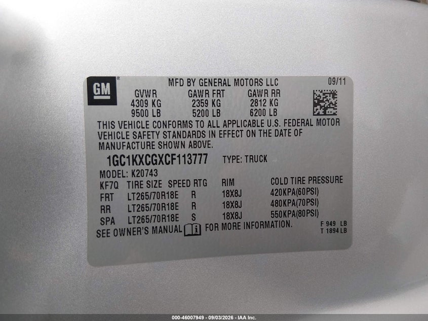 CHEVROLET SILVERADO 2500HD 2012 VIN 1GC1KXCGXCF113777