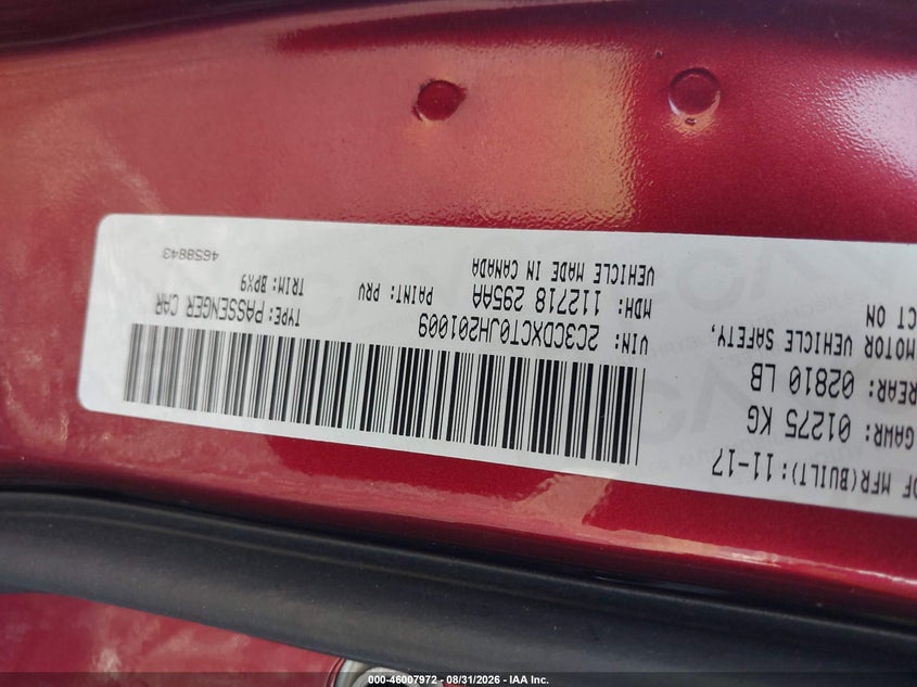 DODGE CHARGER 2018 VIN 2C3CDXCT0JH201009