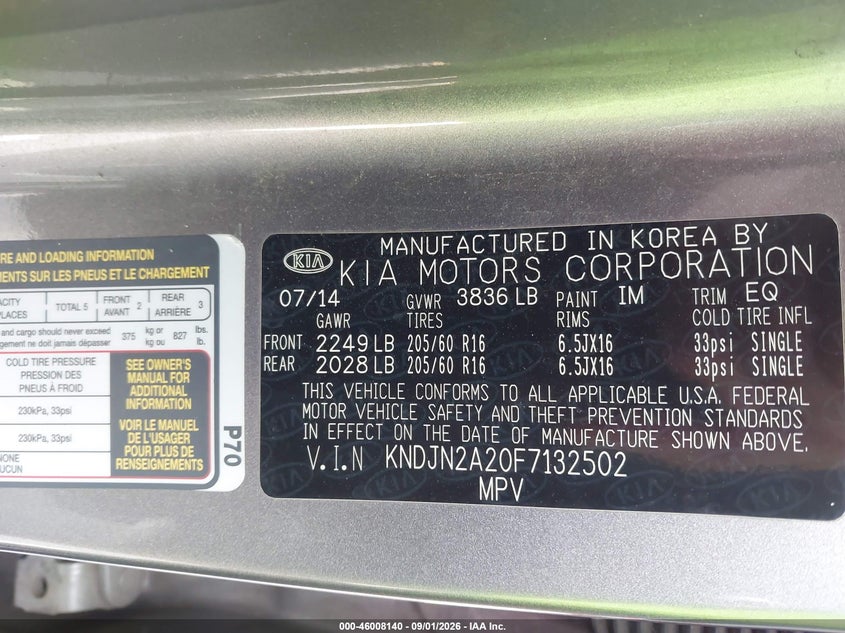 KIA SOUL 2015 VIN KNDJN2A20F7132502