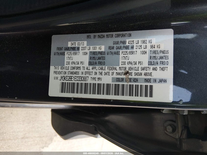 2014 MAZDA CX-5 SPORT UTILITY VEHICLE 2.0L I-4 DI, DOHC, VVT, REGULAR , 155HP