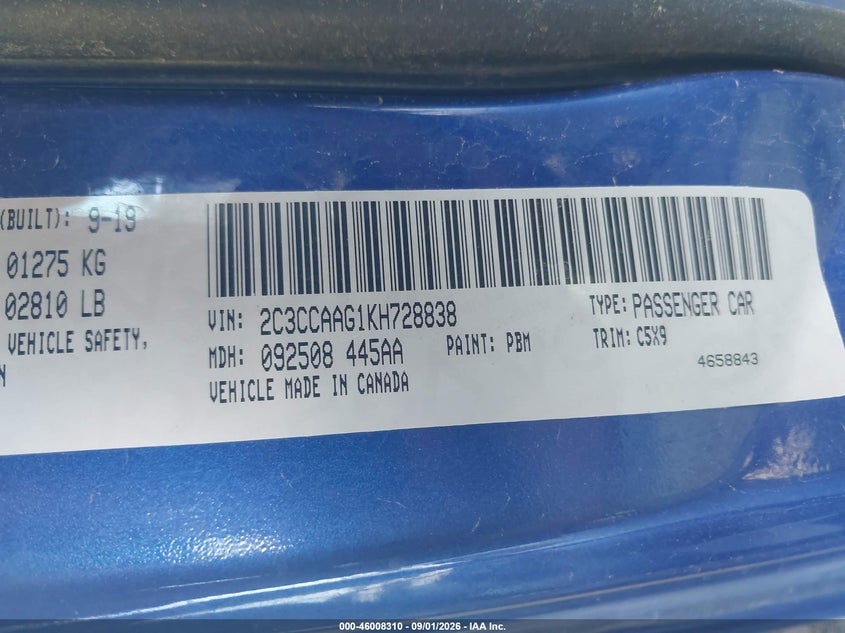 CHRYSLER 300 2019 VIN 2C3CCAAG1KH728838