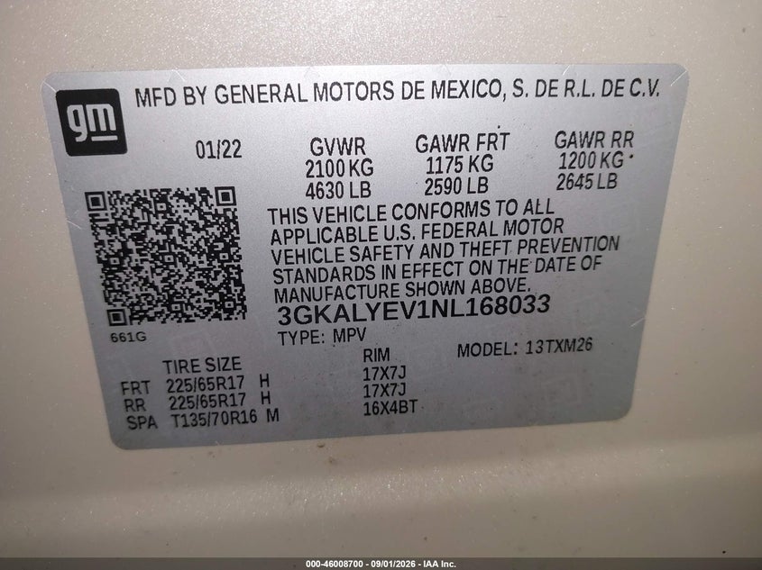 GMC TERRAIN 2022 VIN 3GKALYEV1NL168033
