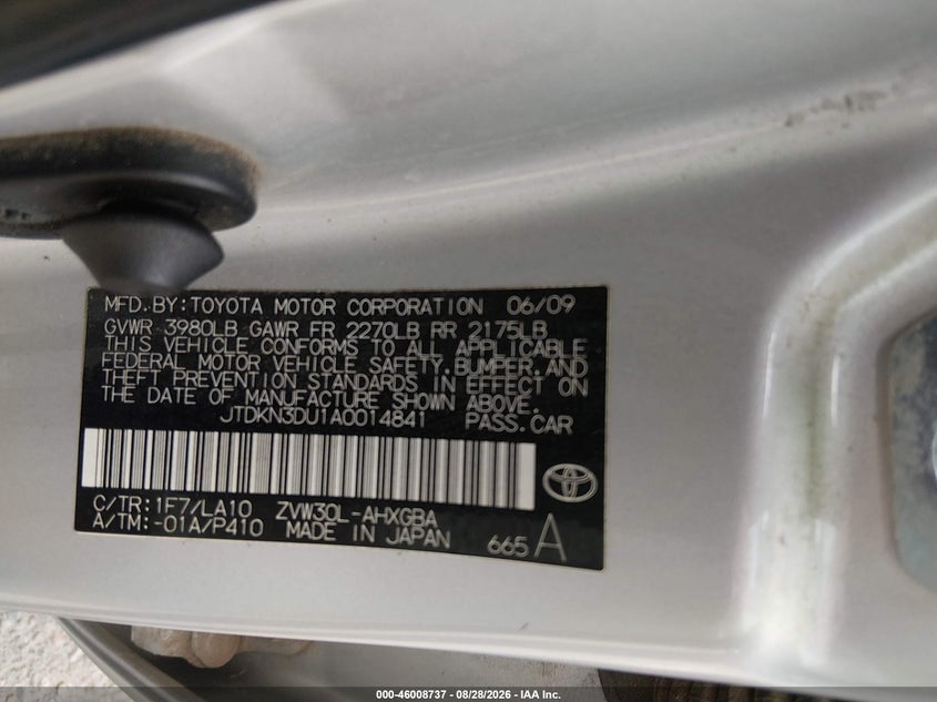 TOYOTA PRIUS 2010 VIN JTDKN3DU1A0014841
