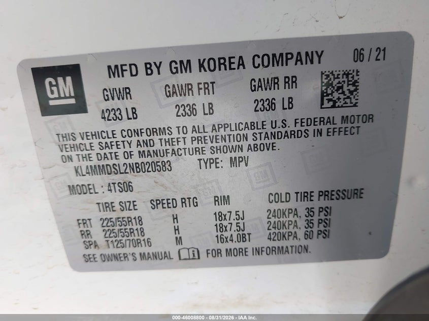 BUICK ENCORE GX 2022 VIN KL4MMDSL2NB020583