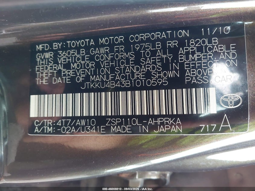 2011 SCION XD HATCHBACK 1.8L I-4 DOHC, VVT, REGULAR , 128HP