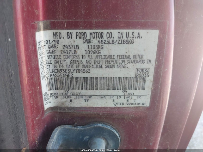 1990 LINCOLN MARK VII COUPE 5.0L V8 FI F