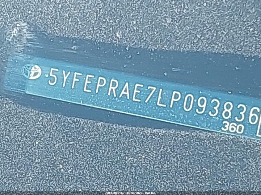 TOYOTA COROLLA 2020 VIN 5YFEPRAE7LP093836