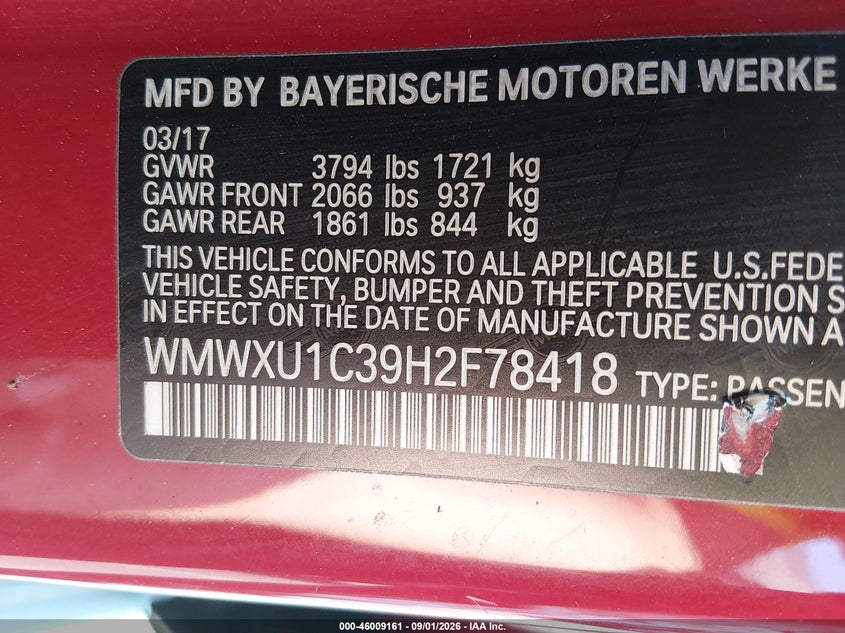 MINI HARDTOP 2017 VIN WMWXU1C39H2F78418