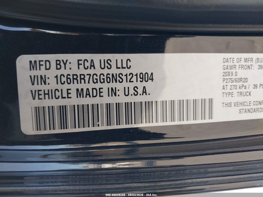 RAM 1500 CLASSIC 2022 VIN 1C6RR7GG6NS121904