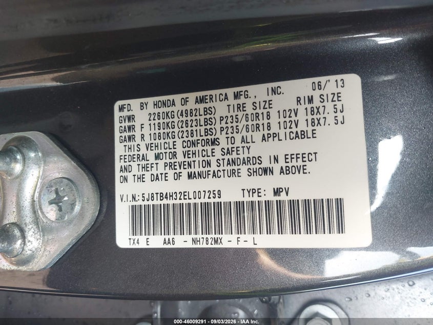 ACURA RDX 2014 VIN 5J8TB4H32EL007259