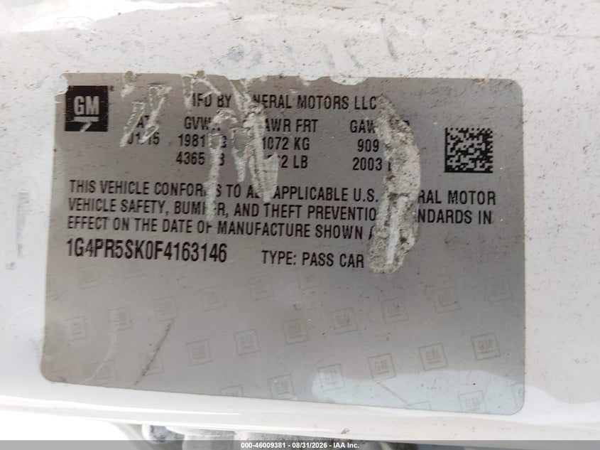 BUICK VERANO 2015 VIN 1G4PR5SK0F4163146