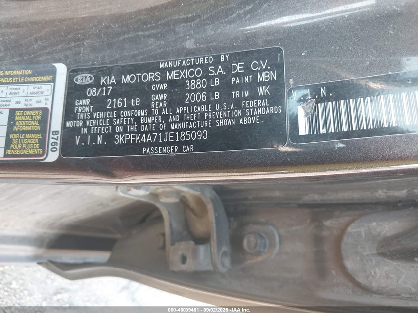 KIA FORTE 2018 VIN 3KPFK4A71JE185093