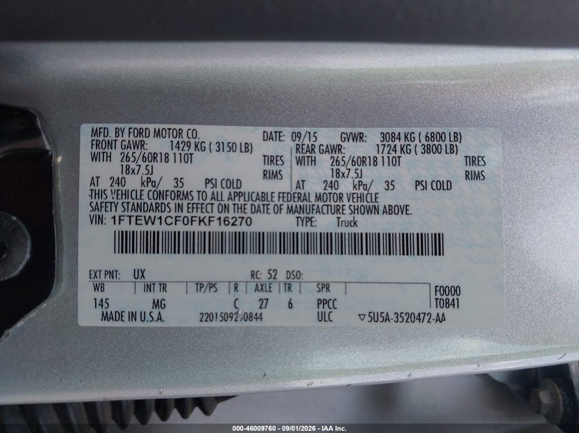 FORD F-150 2015 VIN 1FTEW1CF0FKF16270