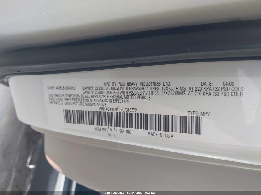 2009 SUBARU OUTBACK WAGON 2.5L H-4 VVT, REGULAR , 170HP