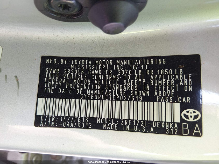 2014 TOYOTA COROLLA SEDAN 1.8L I-4 DOHC, VVT, REGULAR , 132HP