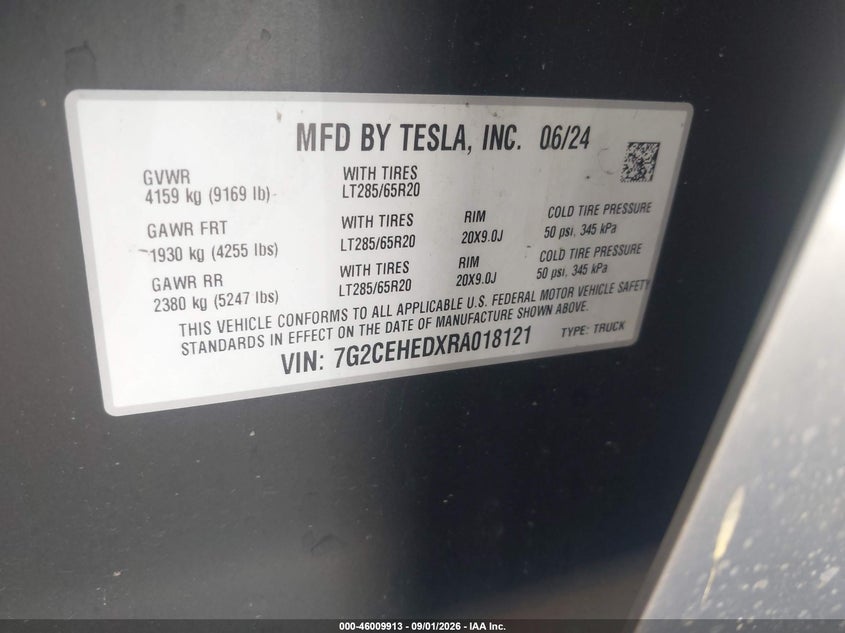 TESLA CYBERTRUCK 2024 VIN 7G2CEHEDXRA018121