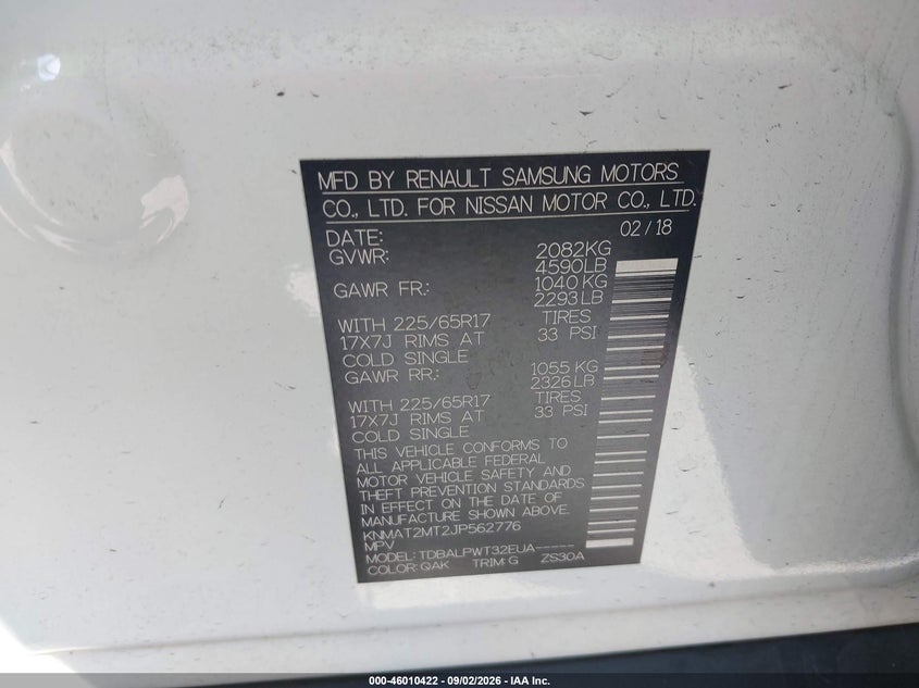 2018 NISSAN ROGUE SPORT UTILITY VEHICLE 2.5L I-4 DOHC, VVT, REGULAR , 170HP