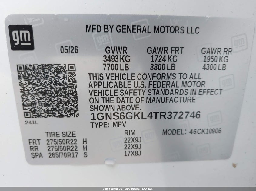 CHEVROLET SUBURBAN 2026 VIN 1GNS6GKL4TR372746