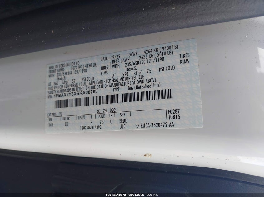 FORD TRANSIT-350 PASSENGER VAN 2025 VIN 1FBAX2Y8XSKA08768