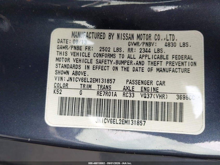 INFINITI Q60 2014 VIN JN1CV6EL2EM131857
