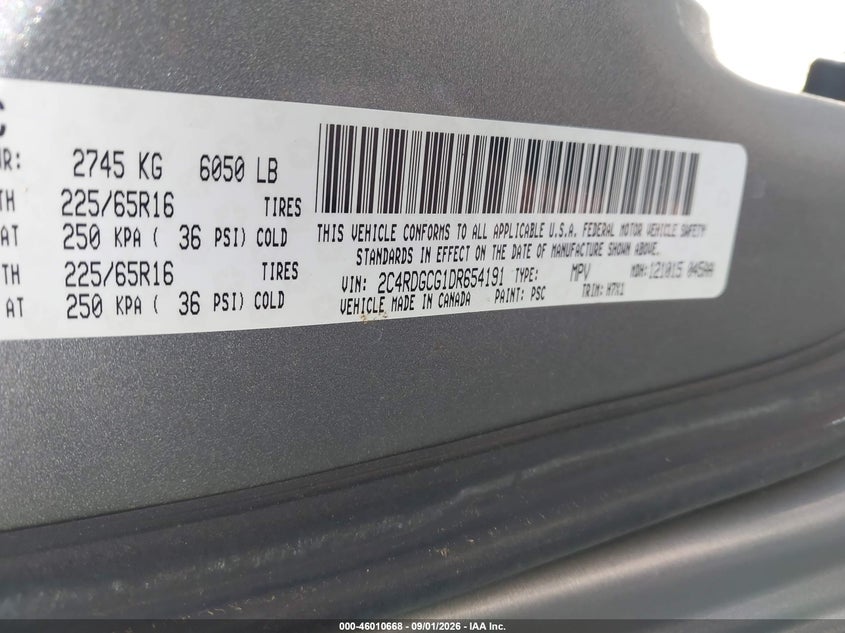 DODGE GRAND CARAVAN 2013 VIN 2C4RDGCG1DR654191