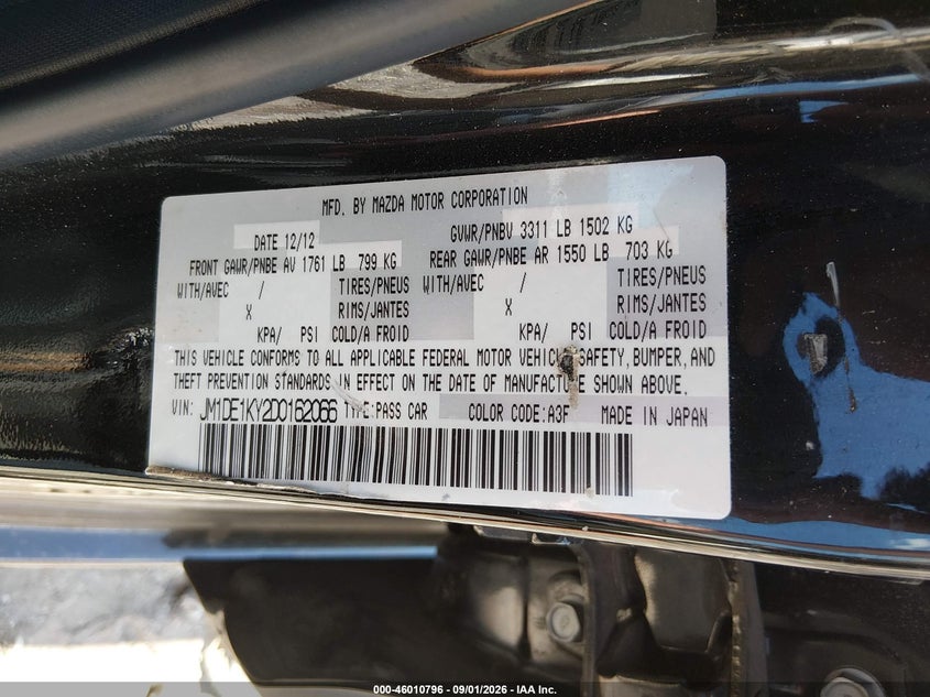 MAZDA MAZDA2 2013 VIN JM1DE1KY2D0162066