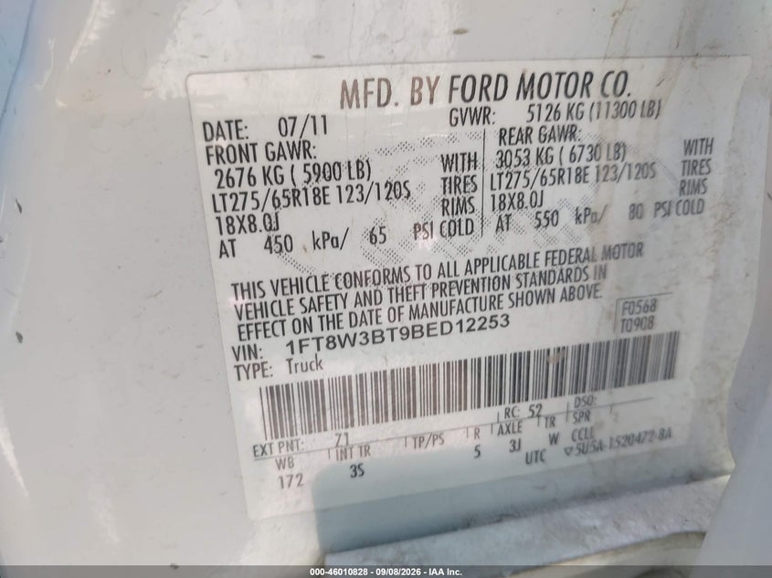 2011 FORD F-350 auction photo 8